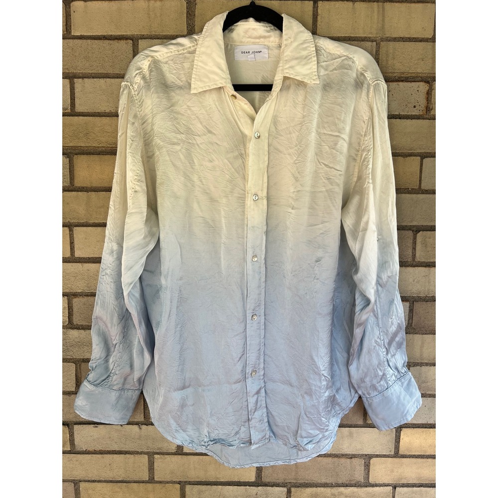 Dear John Ombre Dip Dye Button Down Shirt White Blue Long Sleeve Small